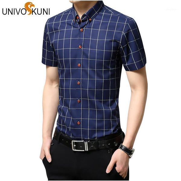 

wholesale- univos kuni men shirt short sleeve new brand spring&summer man fashion cotton shirts slim fit plaid shirt chemise z23991, White;black