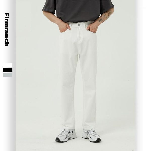

firmranch spring men/women white/black slimming straight leg long jeans retro japanese&korean style vintage 90s jeans pants1, Blue
