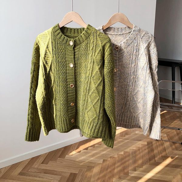 

green metal buckle knitted cardigan women's clothing spring and autumn 2021 new korean style style sweater coat, White