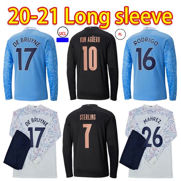 

man soccer jersey long sleeve 2021 city home away third maillot de foot kun aguero mahrez 20 21 sterling men kids kit football shirt suit, Black;yellow