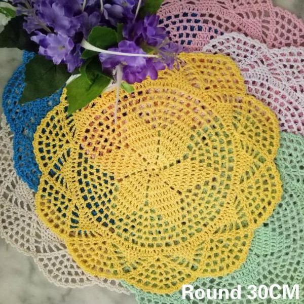 

30cm round modern cotton table cloth mat crochet coffee placemat pad christmas drink cup mug dining doily kitchen