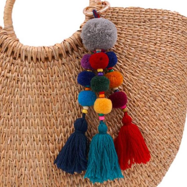 

pom pom tassel key chain long bag pendant colorful pom keyring diy hanging pendant charm jewelry for keychain qh6002 h bbytcd