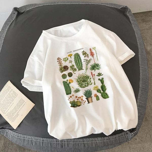 

harajuku plant cactus fleshy cute letter print female t shirt ulzzang fashion summer loose casual o neck womens clothing, White