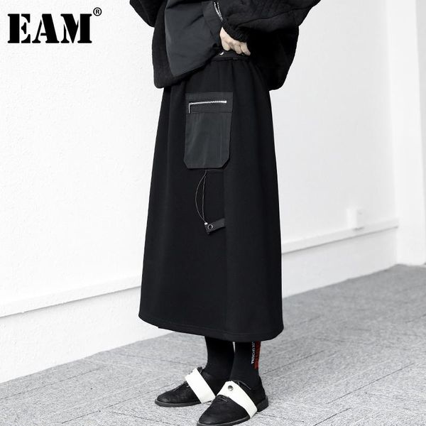 

skirts [eam] high elastic waist black spliced pocket irregular half-body skirt women fashion tide spring autumn 2021 1dd1693