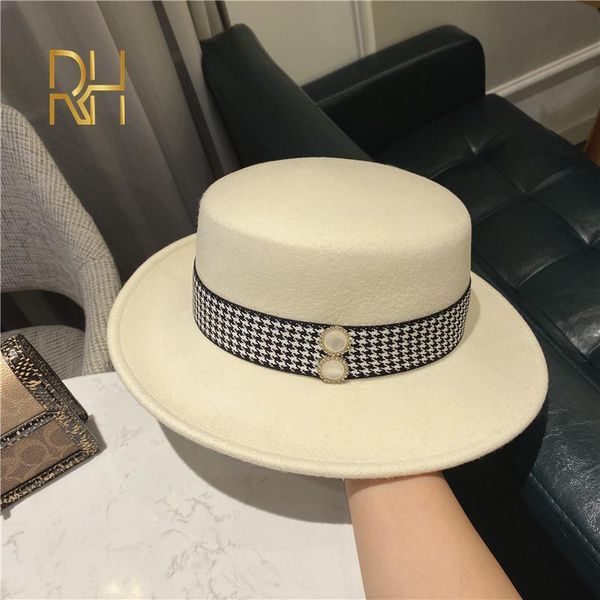 

fashion women's wool elegant ribbon large brim europe style party flat bowler gorro autumn winter hat c0123, Blue;gray