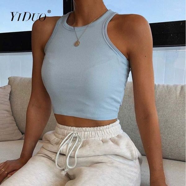 

yiduo round neck sleeveless white crop summer women solid simple basic skinny casual tank streetwear black pink1