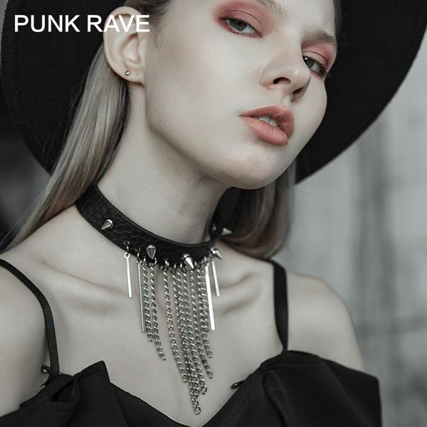 

chokers punk rave girl's dark necklace elegant temperament stud metal tassel pendant collar women accessories, Golden;silver