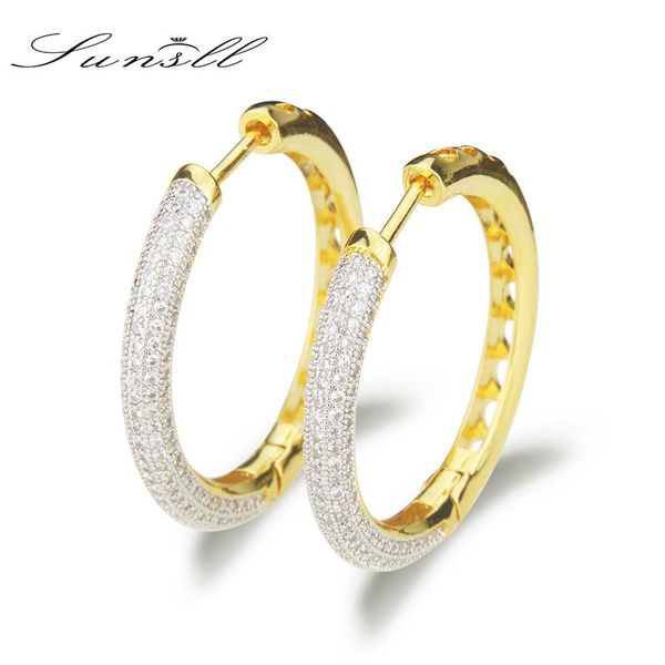 

hoop & huggie sunsll gold/silver colour copper earring white cubic zirconia earrings for women part ,birthday jewelry gifts, Golden;silver
