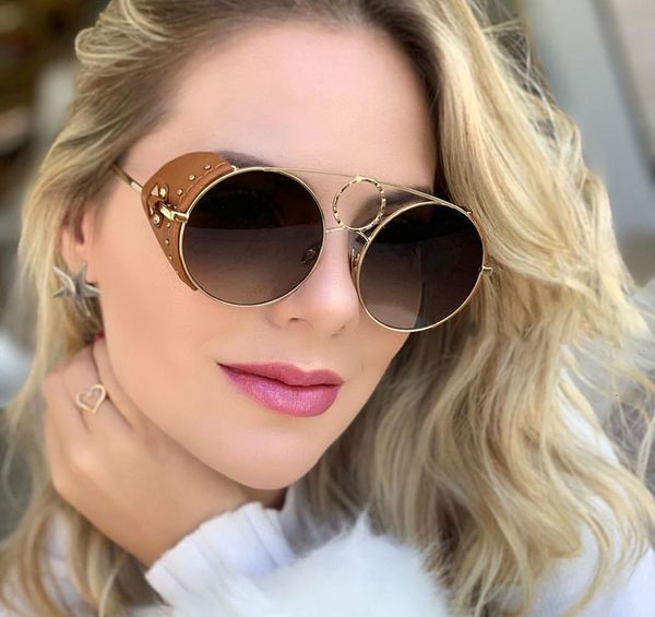 

95535 personality fashion round steampunk metal sunglasses women's sunglasses fashionable leather