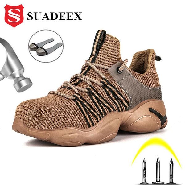 

suadeex safety work boots men breathable safety shoes air mesh work shoes steel toe puncture-proof indestructible, Black