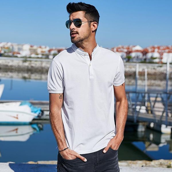 

kuegou 100% cotton men's polo shirts summer fashion together stand collar short sleeves poloshirts men plus size zt-3356, White;black