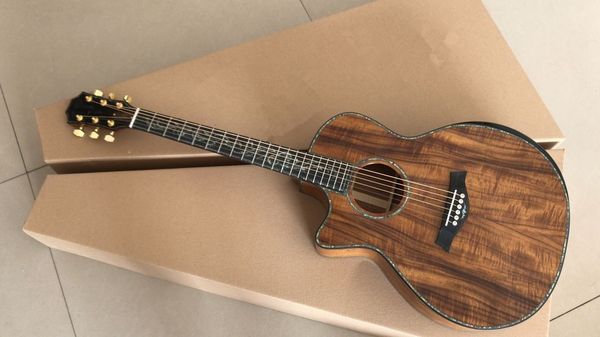 

koa wood lefty ps14 acoustic guitar 41 inches cutaway left handed guitare acoustique vine fretboard inlays backhanded-acoustic-guitar