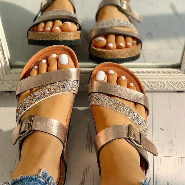 

new women summer non-slip platform 3cm flat slippers flip flops female romanesque shoes lady beach women buckle strap sandals y200624, Black