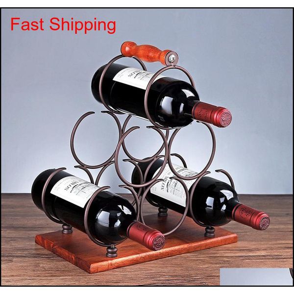 

6 bottles retro portable wood metal wrought iron wine rack,countercabinet porch stand wine storag qylijt packing2010