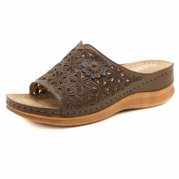 

2021 summer shoes women slippers thick sole flowers women wedges shoes summer holiday beach plus size 42 a3259 #i52y, Black