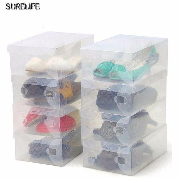 

6pcs children/women/men transparent makeup organizer clear plastic shoes storage boxes foldable shoes case hol bbyeap