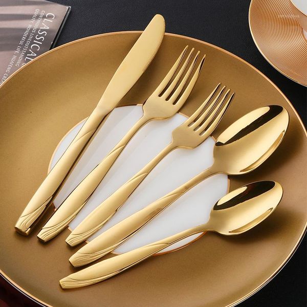 

flatware set 5pcs/ gold european dinnerware knife 304 stainless steel western golden cutlery kitchen luxury tableware dinner set1