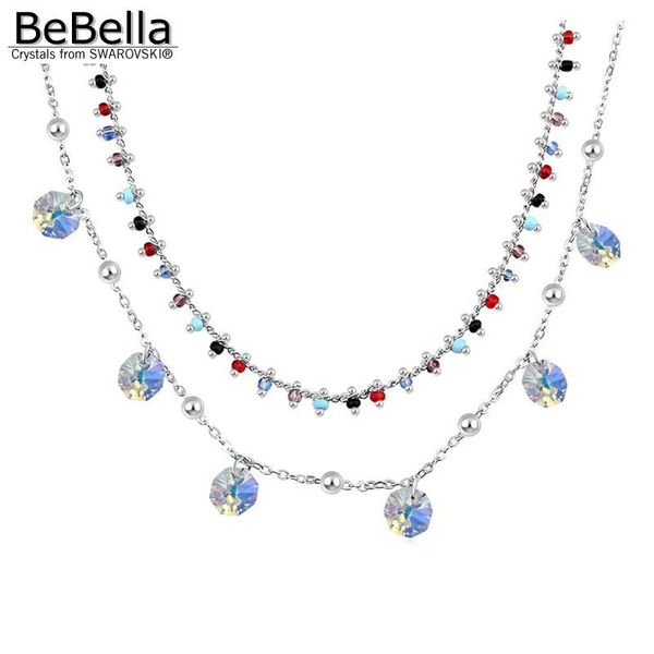 

chains bebella 2 layers crystal charm necklace made with crystals from wedding jewelry for women fashion gift, Silver