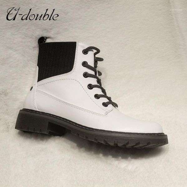 

u-double brand women autumn shoes 2021 winter warm women boots big size lace-up ankle boots short white woman motorcycle1, Black
