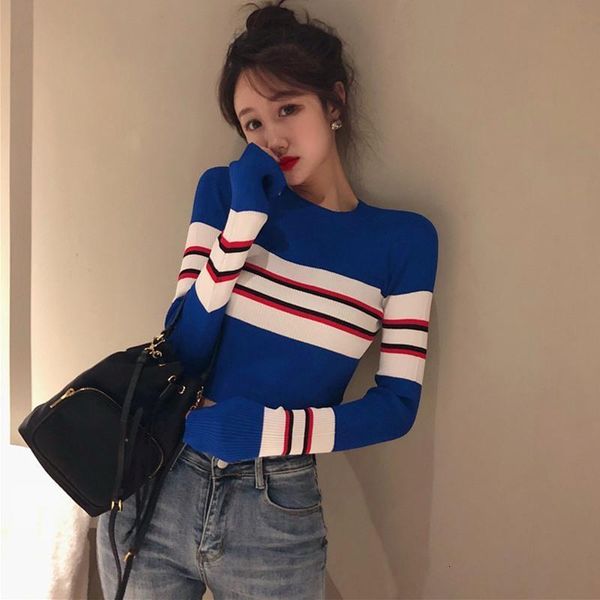 

autumn winter striped sweater women knitted high elastic jumper women sweaters pullovers striped female ladies pullover, White;black