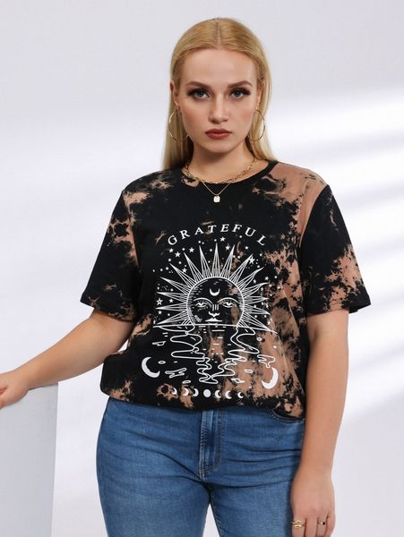 

plus tie dye letter graphic tee n8v9#, Black