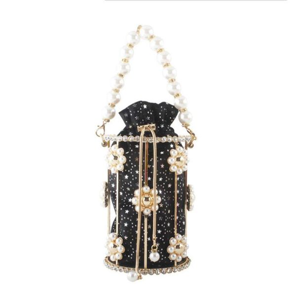 

diamonds pearl flower metal hollow diamond shoulder handbag banquet gorgeous evening party bags wedding bridalmaid day clutches