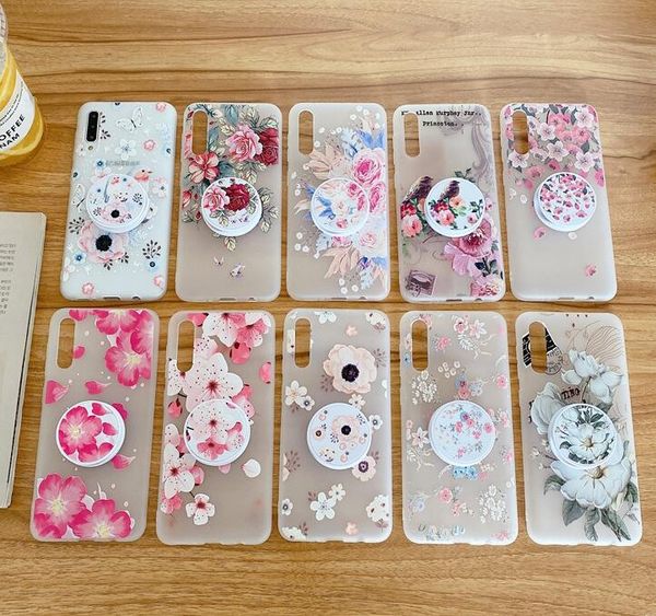 

матовый с кронштейном ручка soft тпу чехол для samsung s20 fe s10 plus s10e a41 a31 a01 a91 a21s a81 a71 a51 5g примечание 20 ультра цветок