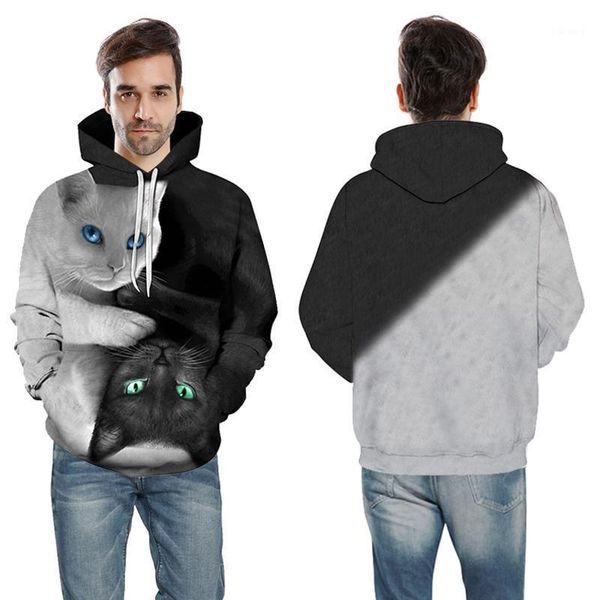 

men's hoodies & sweatshirts 2021 3d men/woman hooded cute black and white cat print hoody casual pullovers autumn streetwear 1