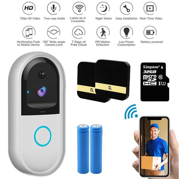

smart video doorbell wifi ip security camera, wireless doorbell push alerts watchdog surveillance system, pir motion detection