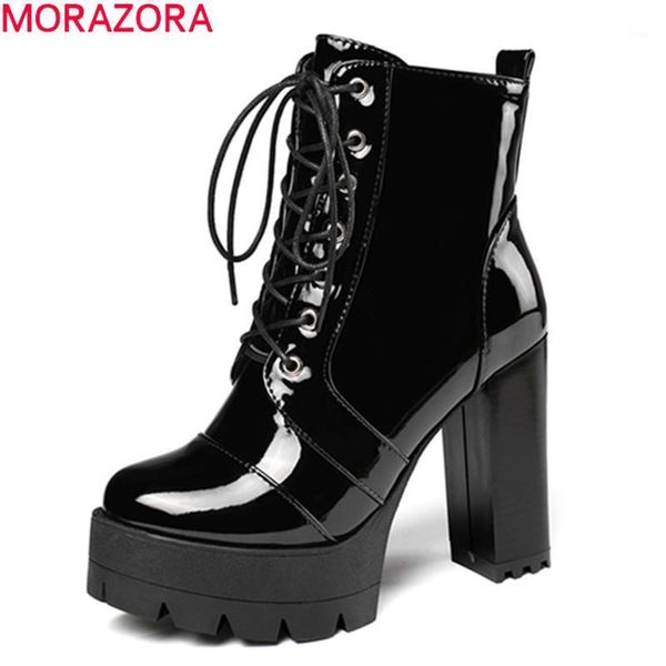 

boots morazora 2021 big size 34-43 fashion ankle lace up high heels ladies shoes autumn winter women boots1, Black