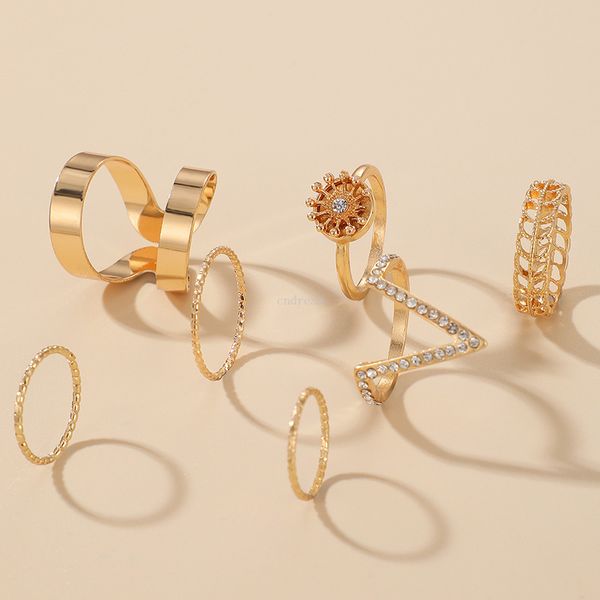 Flor v forma anel jóias conjunto de jóias de ouro anéis empilháveis ​​da junção para mulher moda e arenoso