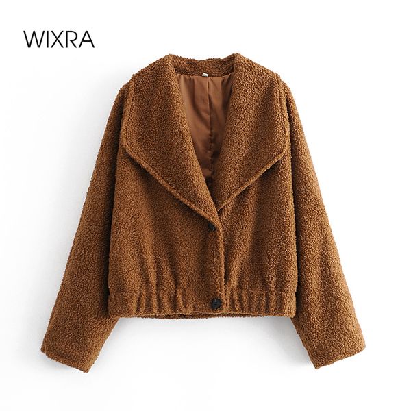 

wixra womens casual coat ladies big turn down collar outwear jacket lamb fur street style teddy overcoat autumn winter, Black