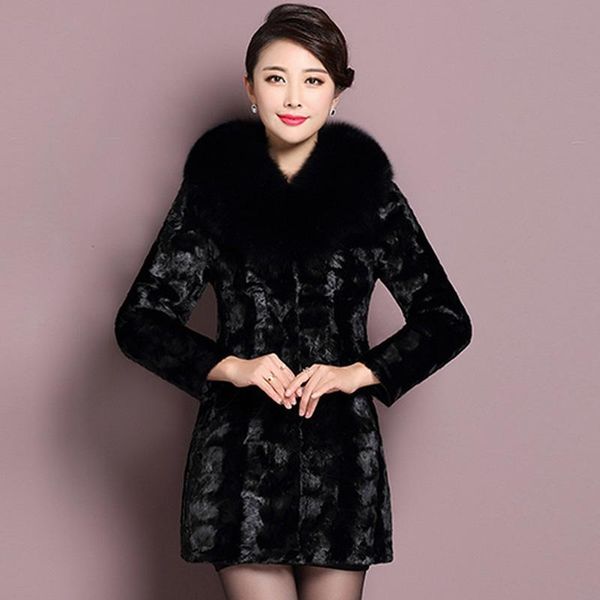 

women's fur & faux 2021 long sleeve coats women plus size winter overcoats fluffy casual loose black jacket wr611