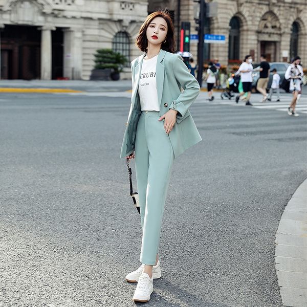 

design temperament casual blazer women suit fashion small fragrance professional design clothes temperament autumn clothing dress two piece, Gray