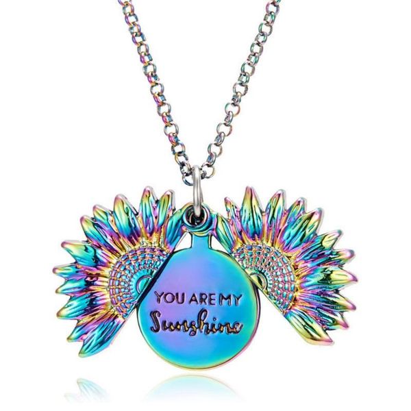 

party favor you're my sunshine sunflower necklaces for women gold silver long chain can open sun flower pendant necklace fashion jewelr