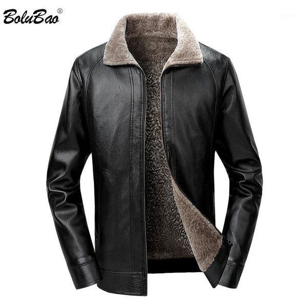 

bolubao 2020 fashion men leather jacket male business casual jackets brand plus cashmere thicken pu leather jackets men1, Black