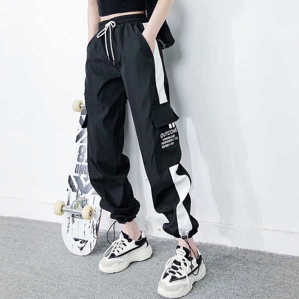 

new hip hop dance costume black pants elastic waist jazz dance outfit girls running clothes performance suit hiphop bi431, Black;red