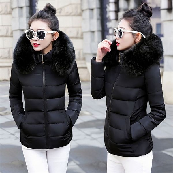 

plus size 6xl slim women's jacket winter hooded coat fashion black short outerwear female jacket thicken warm student overcoat 201210, Black;brown