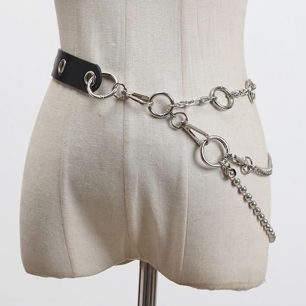 

multi-layers waist chain 2020 design pu metal waistband women punk street dj shirt chain belts shirt pant jeant girdle caestus t200427, Black;brown