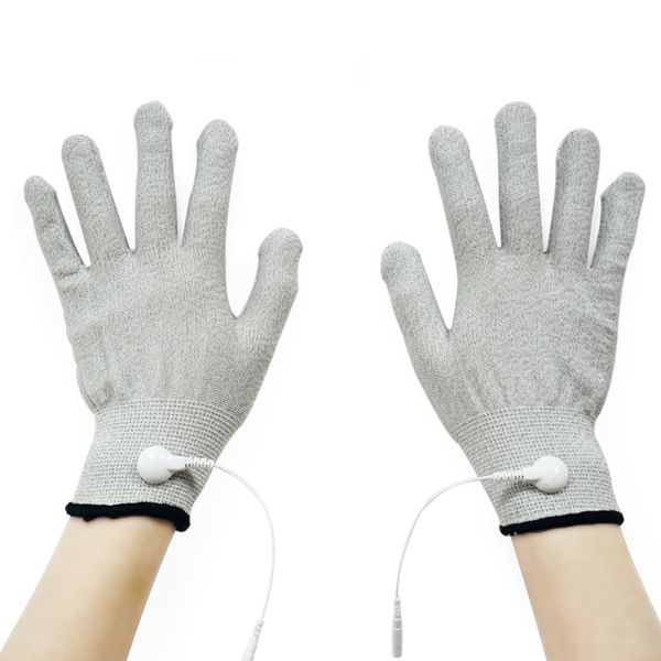 

1 pair conductive fiber electrode massage tens gloves with adapter lead wire use for tens/ems unit fda cleared, Blue;gray