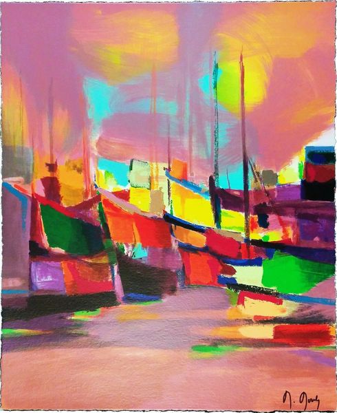 

artworks "les bateaux jaunes" 1998 home decor handpainted & hd print oil painting on canvas wall art canvas pictures 210113