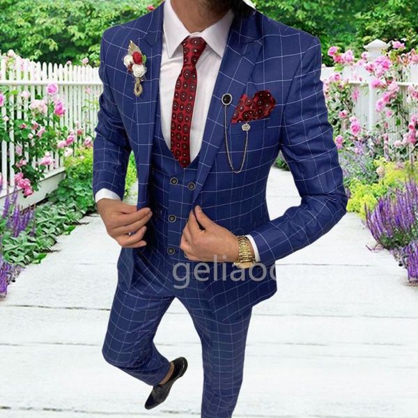 

men's suits & blazers custom made slim fit 3 pieces soft thin tr plaid prom tuxedos party jacket vest pants for wedding grooms tuxedo, White;black