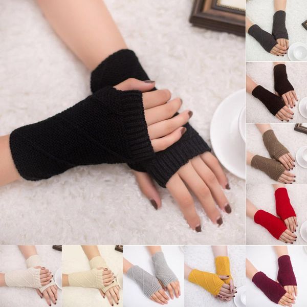 

five fingers gloves mittens 2021 winter knitted arm fingerless warm solid color soft for women girl keep hands, Blue;gray