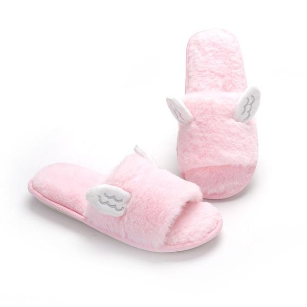 

ctue woman shoes fashion ears design slippers female indoor furry slippers winter warm short plush home flip flops, Black