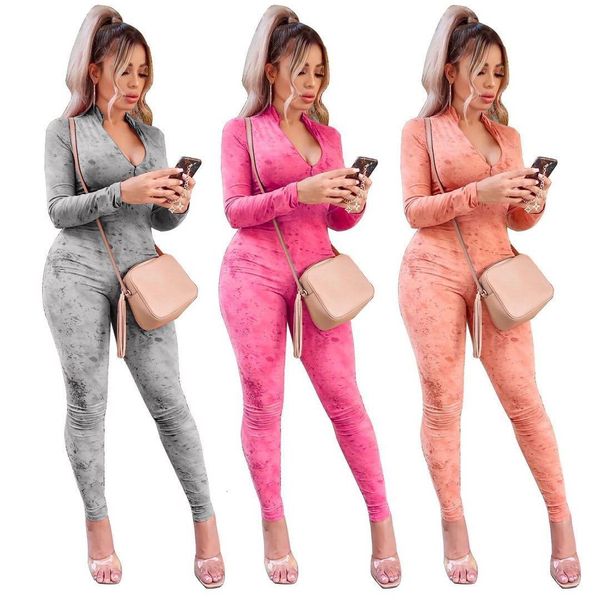 

fashion women long sleeve printed bodycon zipper jumpsuit