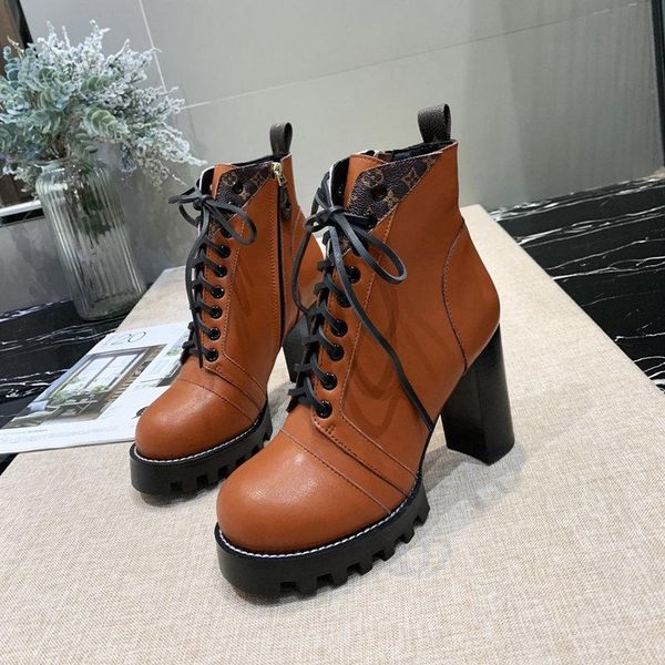 

fashion and luxury women's boots printing brand martin boot platform work boots women's high heel women's winter shoes 5, Black