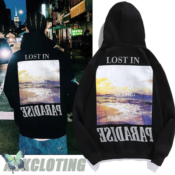 

2021 new autumn winter 3m plus velvet hoodies men women classic fashion ask california coast oil painting hoody f8hd, Black