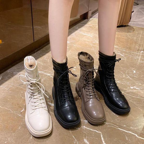 

женщина плоский boots boots женщины-зимняя обувь для женщин пинетки дамы роскошная круглый toe низкий riding 2020 mid теленок, Black