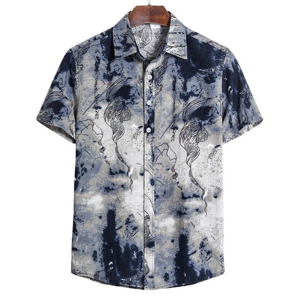 

ink print hawaiian shirts mens 2020 summer beach casual slim fit short sleeve shirt men party club male dress chemise homme, White;black