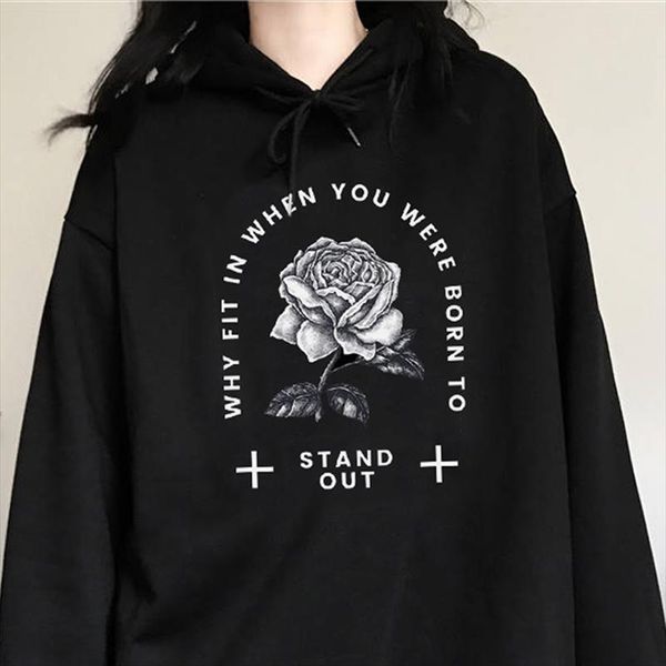 

winter casual female punk dark street large size loose female new gothic rose letter printed ins long sleeve vintage sweatshirt, Black